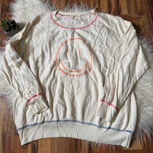 By Together Smiley Face Reverse Stitch Crewneck